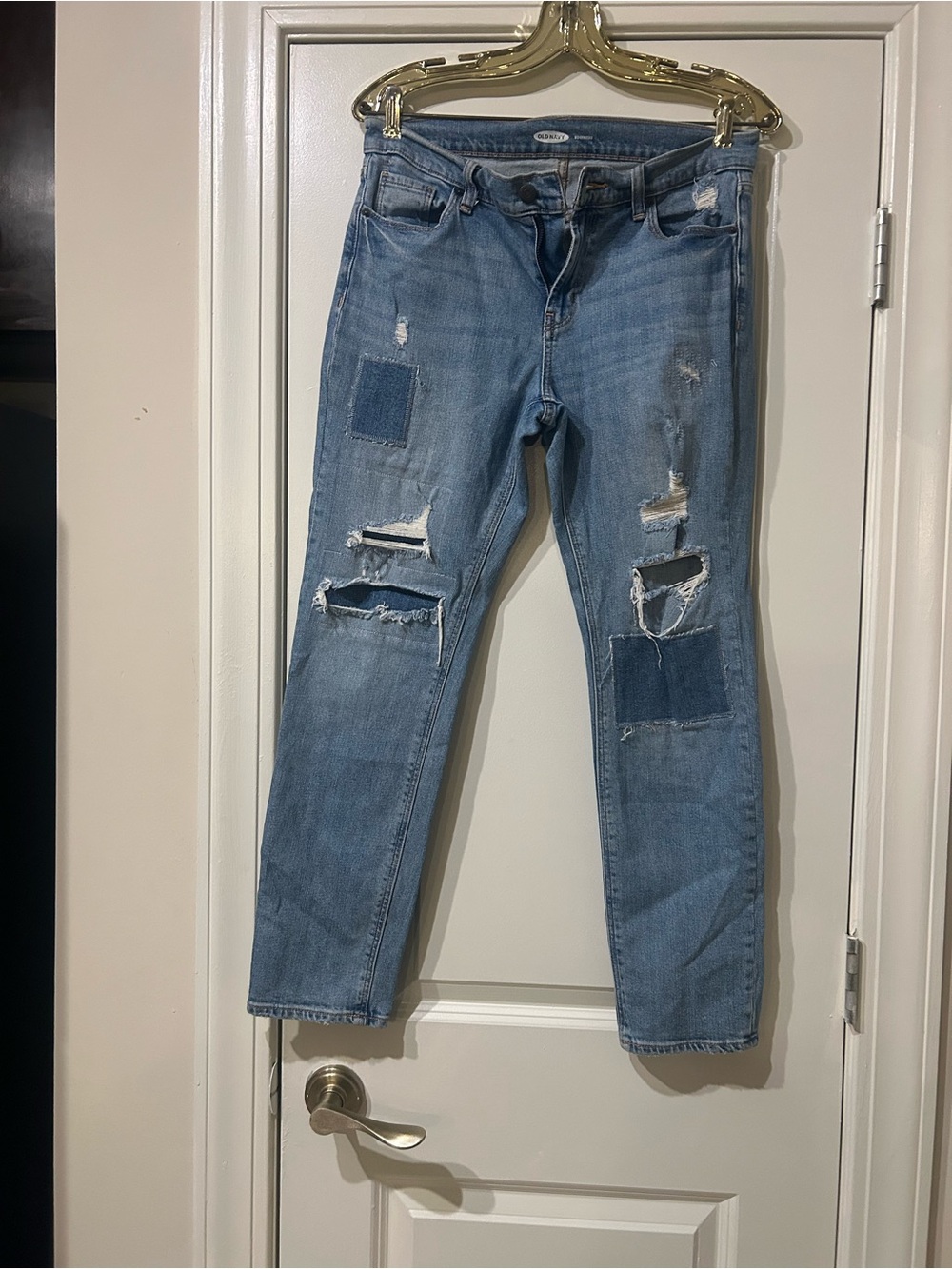 Light Blue Distressed Patch Jeans